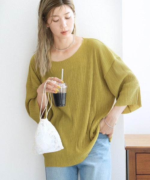 reca（レカ）の「細プリーツ七分袖カットソー（Tシャツ/カットソー・レディース・ミント/アイボリー/ライム/チャコール・FREE）」の21枚目の写真