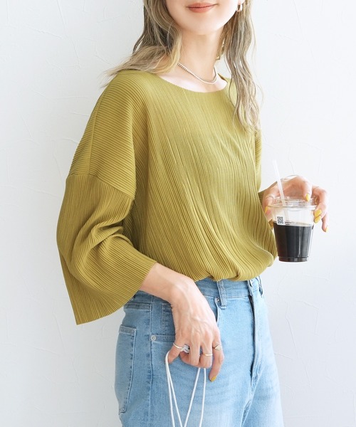 reca（レカ）の「細プリーツ七分袖カットソー（Tシャツ/カットソー・レディース・ミント/アイボリー/ライム/チャコール・FREE）」の18枚目の写真