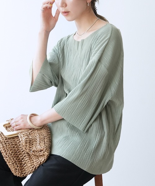 reca（レカ）の「細プリーツ七分袖カットソー（Tシャツ/カットソー・レディース・ミント/アイボリー/ライム/チャコール・FREE）」の16枚目の写真