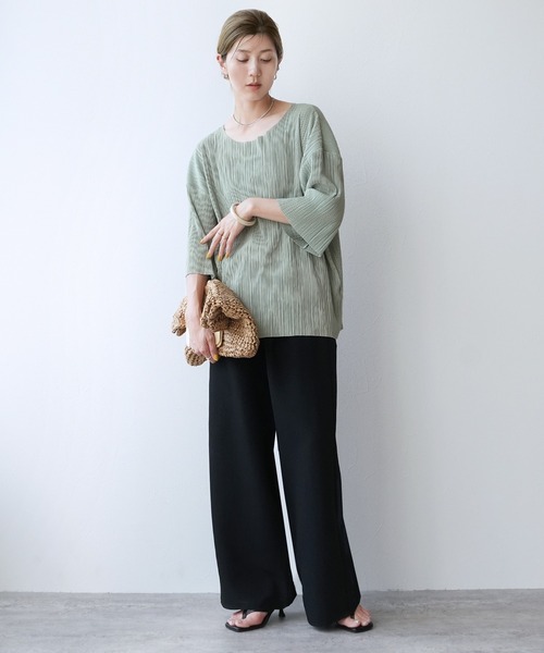 reca（レカ）の「細プリーツ七分袖カットソー（Tシャツ/カットソー・レディース・ミント/アイボリー/ライム/チャコール・FREE）」の15枚目の写真