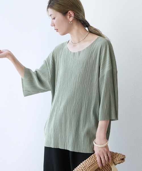 reca（レカ）の「細プリーツ七分袖カットソー（Tシャツ/カットソー・レディース・ミント/アイボリー/ライム/チャコール・FREE）」の14枚目の写真