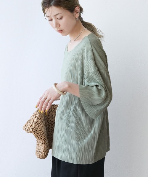 reca（レカ）の「細プリーツ七分袖カットソー（Tシャツ/カットソー・レディース・ミント/アイボリー/ライム/チャコール・FREE）」の12枚目の写真