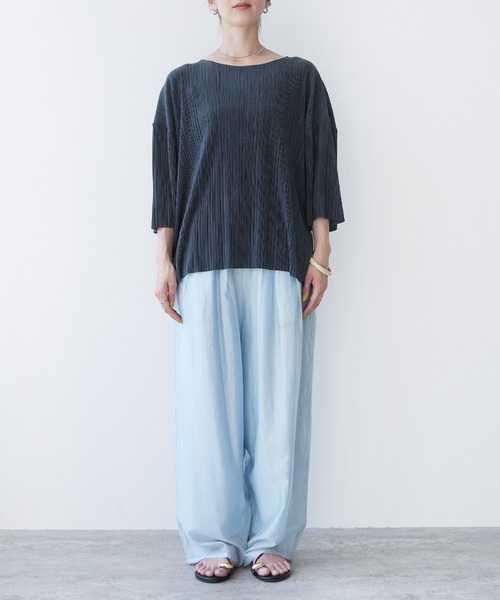 reca（レカ）の「細プリーツ七分袖カットソー（Tシャツ/カットソー・レディース・ミント/アイボリー/ライム/チャコール・FREE）」の10枚目の写真