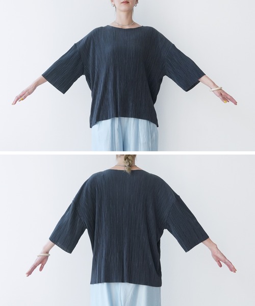 reca（レカ）の「細プリーツ七分袖カットソー（Tシャツ/カットソー・レディース・ミント/アイボリー/ライム/チャコール・FREE）」の7枚目の写真