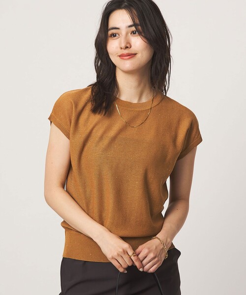 green label relaxing(グリーンレーベルリラクシング)の「スパンコール ラメ ノースリーブ ニット(ニット/セーター・レディース・ブラック/オフホワイト/ブラウン・FREE)」の1枚目の写真