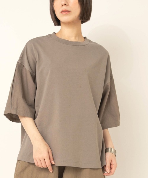 RNA-N(アールエヌエーエヌ)の「M2717 布帛コンビスクエアプルオーバー(Tシャツ/カットソー・レディース・グレー/テラコッタ/ブラック・FREE)」の1枚目の写真