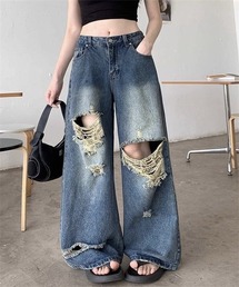 ダメージワイドデニムパンツ