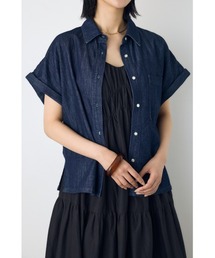 AZUL by moussy | 【セットアップ対応】【身長/骨格別着用画像あり】ライトオンスデニムロールアップシャツ　半袖　春服　夏服　秋服(シャツ/ブラウス)