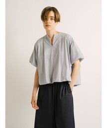 mizuiroind（ミズイロインド）の「mizuiro ind ストライプノーカラーバルーンプルオーバー（シャツ/ブラウス）」