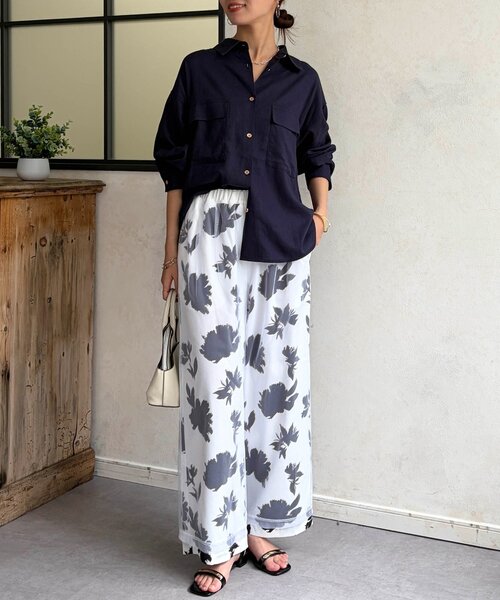 Chez toi(シェトワ)の「ぼかしフラワー×チュールレイヤーパンツ(その他パンツ・レディース・チャコールグレー/オフホワイト・FREE)」の10枚目の写真