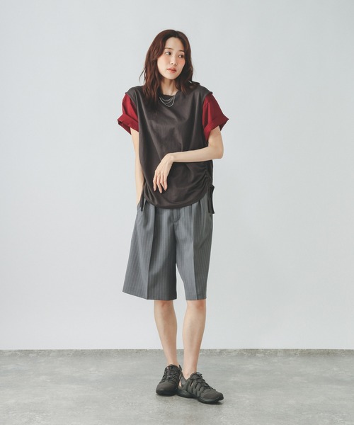 GLOBAL WORK（グローバルワーク）の「リネンライクサイドドロスト/636816（Tシャツ/カットソー・レディース・スミクロ/ネイビー系7・LARGE/MEDIUM）」の14枚目の写真
