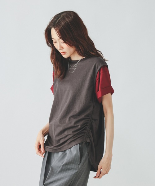 GLOBAL WORK（グローバルワーク）の「リネンライクサイドドロスト/636816（Tシャツ/カットソー・レディース・スミクロ/ネイビー系7・LARGE/MEDIUM）」の16枚目の写真