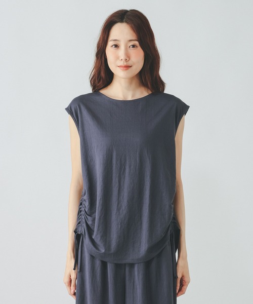 GLOBAL WORK（グローバルワーク）の「リネンライクサイドドロスト/636816（Tシャツ/カットソー・レディース・スミクロ/ネイビー系7・LARGE/MEDIUM）」の3枚目の写真