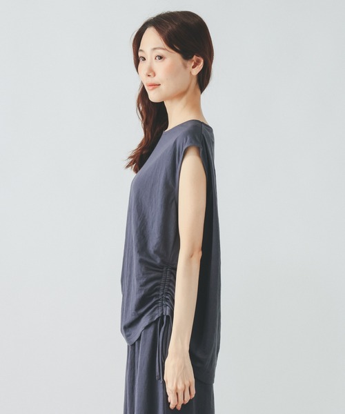 GLOBAL WORK（グローバルワーク）の「リネンライクサイドドロスト/636816（Tシャツ/カットソー・レディース・スミクロ/ネイビー系7・LARGE/MEDIUM）」の4枚目の写真