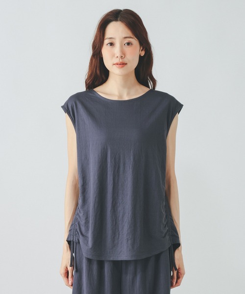 GLOBAL WORK（グローバルワーク）の「リネンライクサイドドロスト/636816（Tシャツ/カットソー・レディース・スミクロ/ネイビー系7・LARGE/MEDIUM）」の6枚目の写真