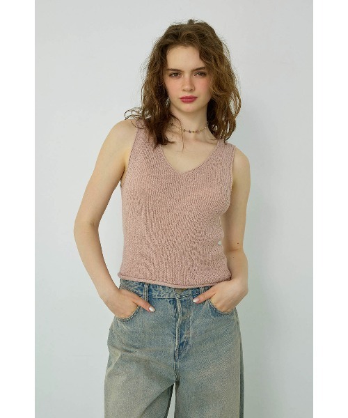 ALEXIA STAM（アリシアスタン）の「V Neck Summer Knit Top/Vネックサマーニット（ニット/セーター・レディース・ホワイト/ブラウン/ピンク・M/S）」の3枚目の写真