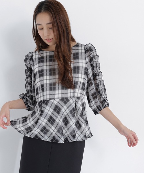 NATURAL BEAUTY BASIC(ナチュラルビューティーベーシック)の「オータムチェックペプラム(シャツ/ブラウス・レディース・ブラウン系その他/ブラック系その他2・フリ-)」の1枚目の写真
