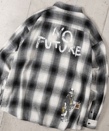 【ab】〔BRANDALISED/ブランダライズド〕アートプリント オンブレチェックシャツ NO FUTURE