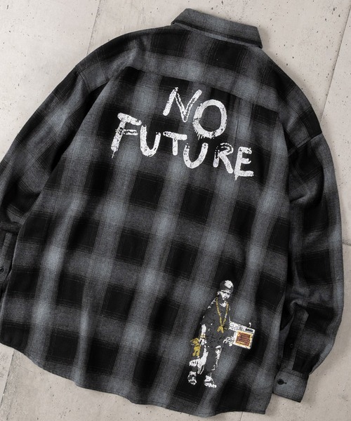 BRANDALISED(ブランダライズド)の「【ab】〔BRANDALISED/ブランダライズド〕アートプリント オンブレチェックシャツ NO FUTURE(シャツ/ブラウス・メンズ・ホワイト/ブラック/ブラウン・MEDIUM/LARGE)」の2枚目の写真