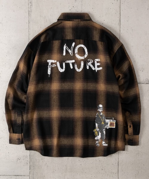 BRANDALISED(ブランダライズド)の「【ab】〔BRANDALISED/ブランダライズド〕アートプリント オンブレチェックシャツ NO FUTURE(シャツ/ブラウス・メンズ・ホワイト/ブラック/ブラウン・MEDIUM/LARGE)」の16枚目の写真