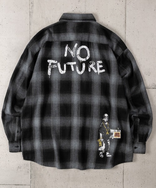 BRANDALISED(ブランダライズド)の「【ab】〔BRANDALISED/ブランダライズド〕アートプリント オンブレチェックシャツ NO FUTURE(シャツ/ブラウス・メンズ・ホワイト/ブラック/ブラウン・MEDIUM/LARGE)」の14枚目の写真