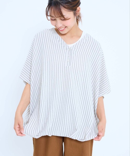 HEART MARKET(ハートマーケット)の「【接触冷感×吸水速乾】シボサテン裾タックスキッパープルオーバー(シャツ/ブラウス・レディース・ブラウン系/ブラック/ナチュラル/ベージュ系/ダークブラウン・FREE)」の1枚目の写真