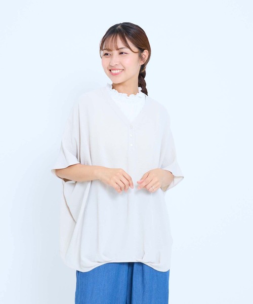 HEART MARKET(ハートマーケット)の「【接触冷感×吸水速乾】シボサテン裾タックスキッパープルオーバー(シャツ/ブラウス・レディース・ブラウン系/ブラック/ナチュラル/ベージュ系/ダークブラウン・FREE)」の5枚目の写真