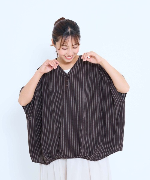 HEART MARKET(ハートマーケット)の「【接触冷感×吸水速乾】シボサテン裾タックスキッパープルオーバー(シャツ/ブラウス・レディース・ブラウン系/ブラック/ナチュラル/ベージュ系/ダークブラウン・FREE)」の13枚目の写真