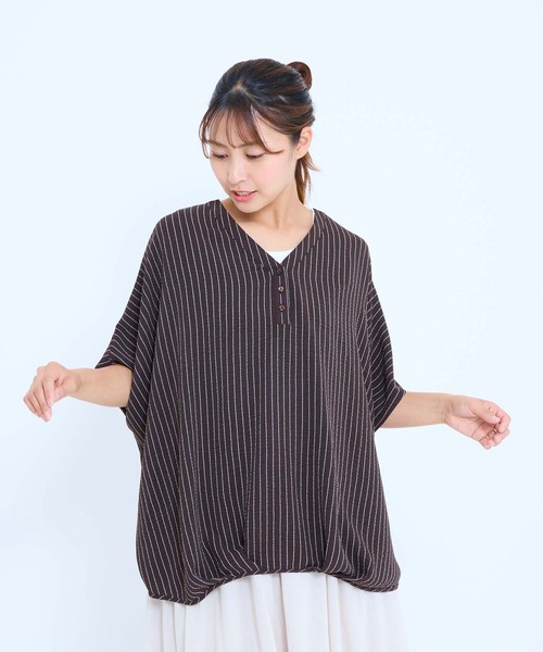 HEART MARKET(ハートマーケット)の「【接触冷感×吸水速乾】シボサテン裾タックスキッパープルオーバー(シャツ/ブラウス・レディース・ブラウン系/ブラック/ナチュラル/ベージュ系/ダークブラウン・FREE)」の16枚目の写真