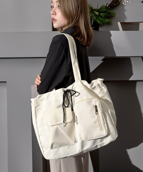 マルチアウトポケット 大容量 キャンバス トートバッグ（ボディバッグ