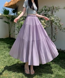 プラスサイズ ハイウエスト ティアード マキシ丈スカート