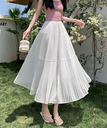 プラスサイズ ハイウエスト ティアード マキシ丈スカート