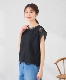 レース柄シアートップス
