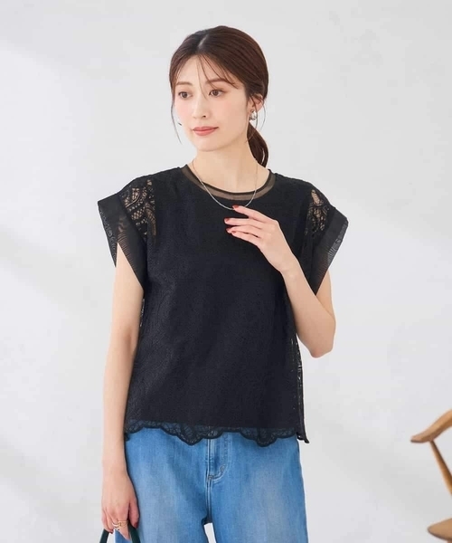 a.v.v(アーヴェヴェ)の「レース柄シアートップス(Tシャツ/カットソー・レディース・アイボリー/ブラック・39)」の15枚目の写真