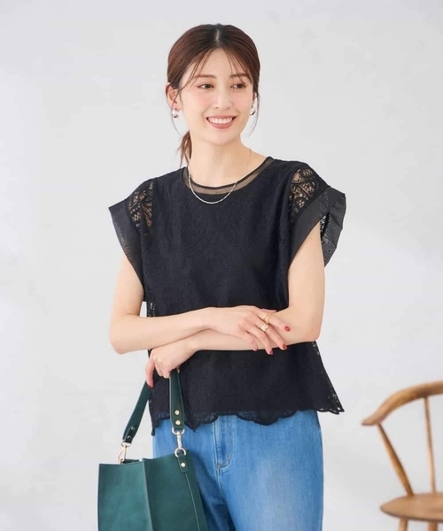 a.v.v(アーヴェヴェ)の「レース柄シアートップス(Tシャツ/カットソー・レディース・アイボリー/ブラック・39)」の16枚目の写真