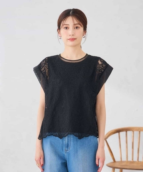 a.v.v(アーヴェヴェ)の「レース柄シアートップス(Tシャツ/カットソー・レディース・アイボリー/ブラック・39)」の21枚目の写真