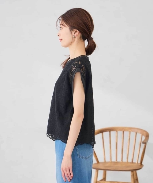 a.v.v(アーヴェヴェ)の「レース柄シアートップス(Tシャツ/カットソー・レディース・アイボリー/ブラック・39)」の22枚目の写真