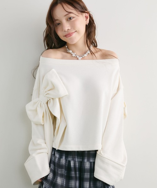 archives(アルシーヴ)の「ダブルリボンスウェットPO(Tシャツ/カットソー・レディース・グレー/ブラウン/アイボリー・MEDIUM)」の1枚目の写真