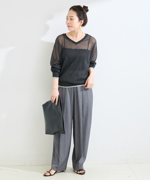 B.C STOCK(ベーセーストック)の「手洗い可 / シアーラメニット(ニット/セーター・レディース・ブラウン/ベージュ/ブラック・FREE)」の10枚目の写真