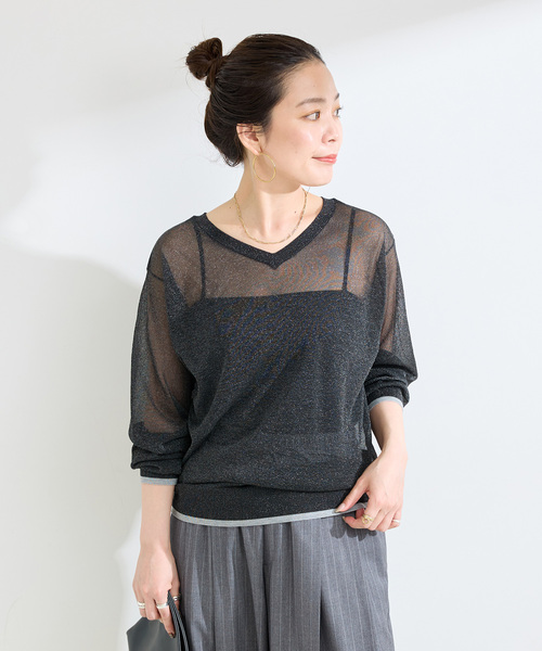 B.C STOCK(ベーセーストック)の「手洗い可 / シアーラメニット(ニット/セーター・レディース・ブラウン/ベージュ/ブラック・FREE)」の13枚目の写真