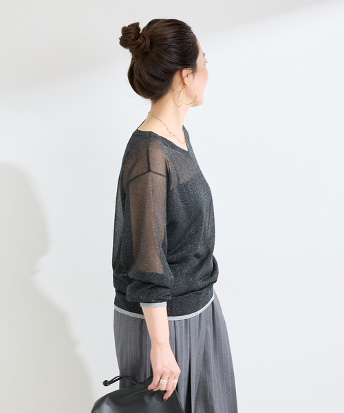 B.C STOCK(ベーセーストック)の「手洗い可 / シアーラメニット(ニット/セーター・レディース・ブラウン/ベージュ/ブラック・FREE)」の14枚目の写真