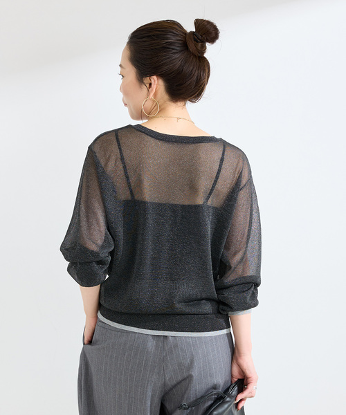 B.C STOCK(ベーセーストック)の「手洗い可 / シアーラメニット(ニット/セーター・レディース・ブラウン/ベージュ/ブラック・FREE)」の15枚目の写真
