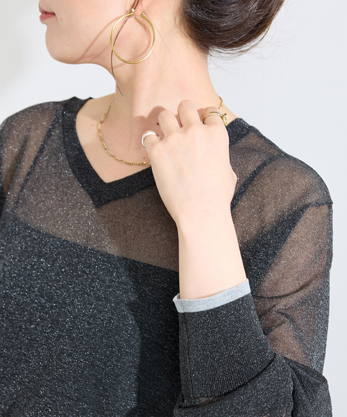 B.C STOCK(ベーセーストック)の「手洗い可 / シアーラメニット(ニット/セーター・レディース・ブラウン/ベージュ/ブラック・FREE)」の16枚目の写真