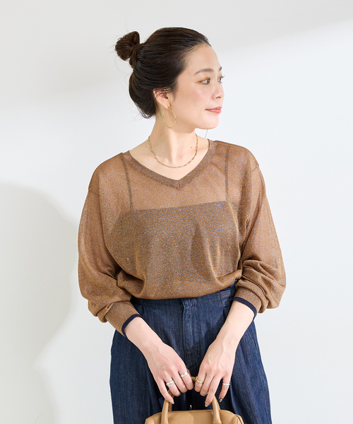 B.C STOCK(ベーセーストック)の「手洗い可 / シアーラメニット(ニット/セーター・レディース・ブラウン/ベージュ/ブラック・FREE)」の20枚目の写真
