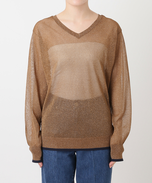 B.C STOCK(ベーセーストック)の「手洗い可 / シアーラメニット(ニット/セーター・レディース・ブラウン/ベージュ/ブラック・FREE)」の4枚目の写真