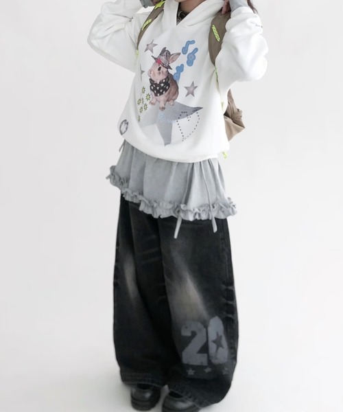 SHERU(シェル)の「サイドリボン フリル切替スタープリントチュニック ロンT ワンピ(ワンピース・レディース・グレー・M)」の8枚目の写真