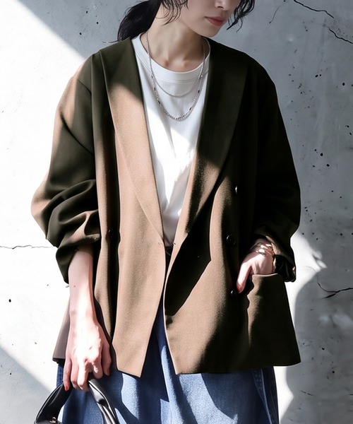 antiqua(アンティカ)の「バックスリット ダブルジャケット(テーラードジャケット・レディース・ブラック/ブラウン系その他・ONESIZE)」の1枚目の写真