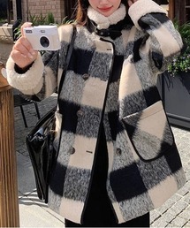 ボアー切り替えスタンドカラーチェックジャケット