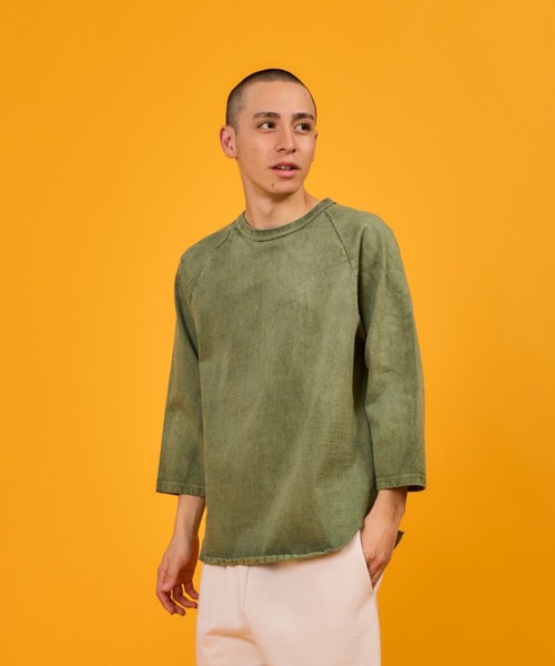 WALLA WALLA SPORT(ワラワラスポーツ)の「PIGMENT DYE 9oz TUBE BASEBALL TEE/ピグメントダイ 9オンス チューブ ベースボール ティー(Tシャツ/カットソー・メンズ・インディゴブルー/ブラック/グリーン/パープル/レッド/ブラウン・LARGE/X-LARGE)」の2枚目の写真