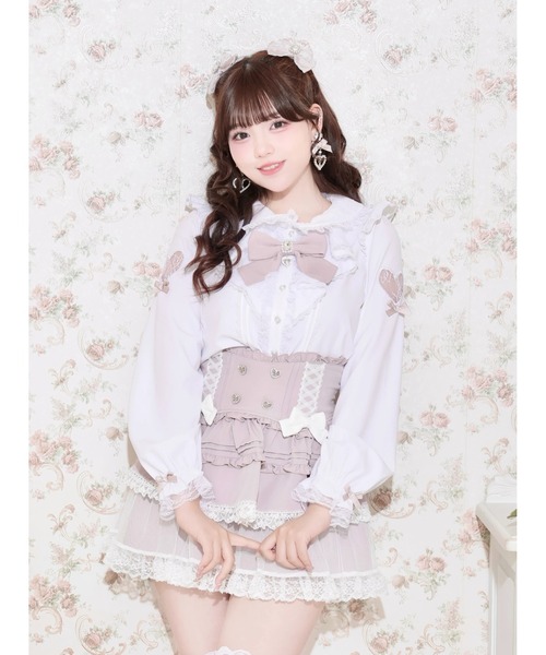 NOEMIE(ノエミー)の「レースハートスリーブラッフルジョーゼットブラウス(シャツ/ブラウス・レディース・ピンク/オフホワイト/サックスブルー/ピンク系その他・M)」の1枚目の写真
